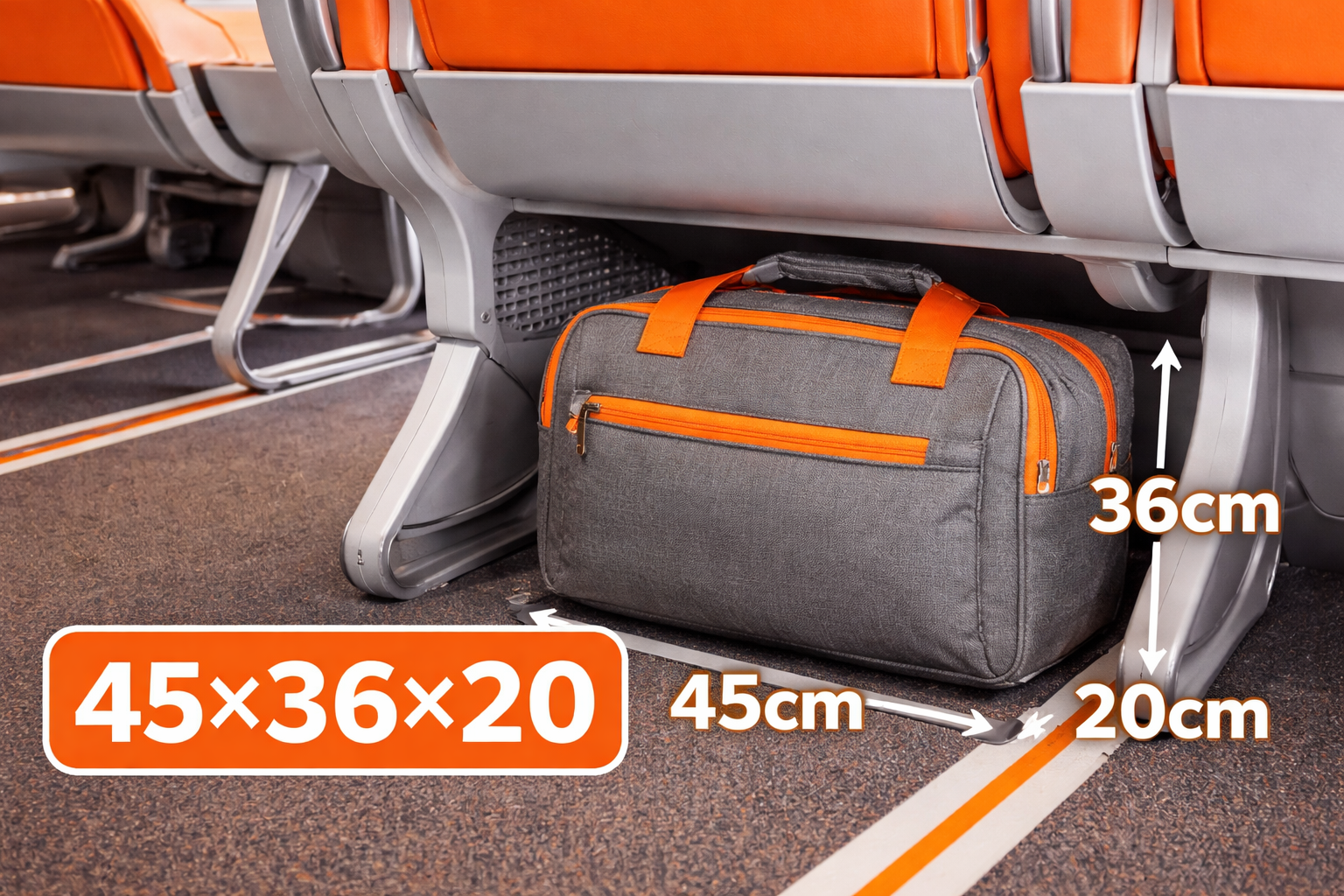 Bagage cabine EasyJet 45x36x20 compatible 2026 sous le siège avion