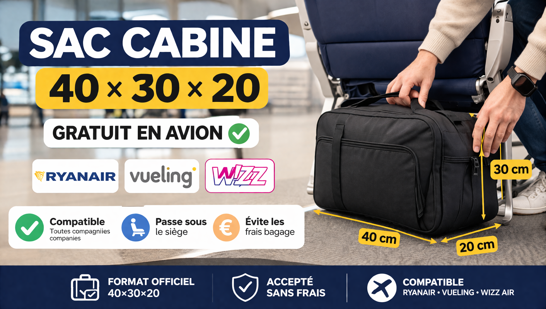 sac cabine 40x30x20 avion gratuit ryanair vueling wizz air