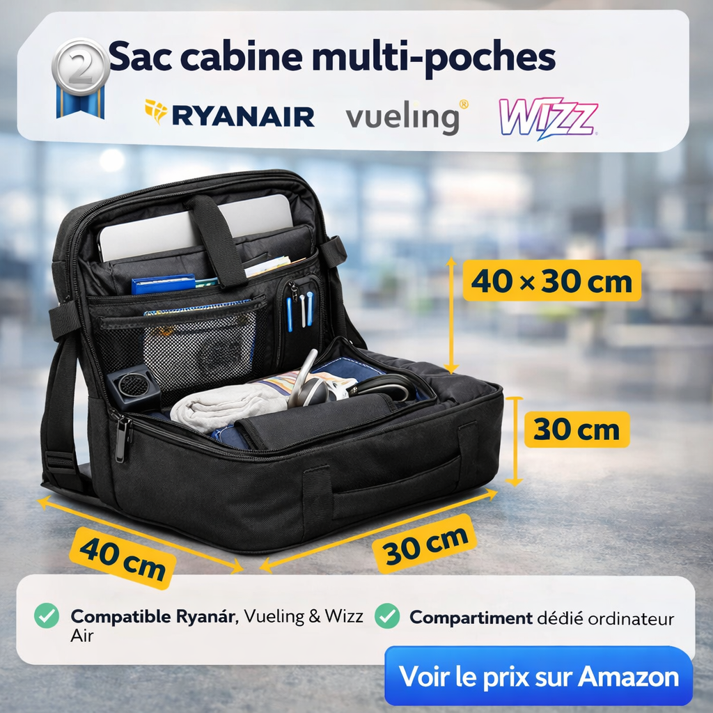 sac cabine 40x30x20 compartiment ordinateur avion