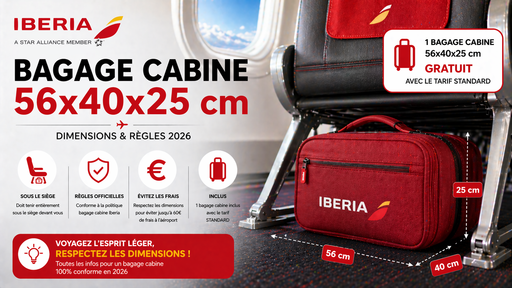 Dimensions valise cabine Iberia 56x40x25