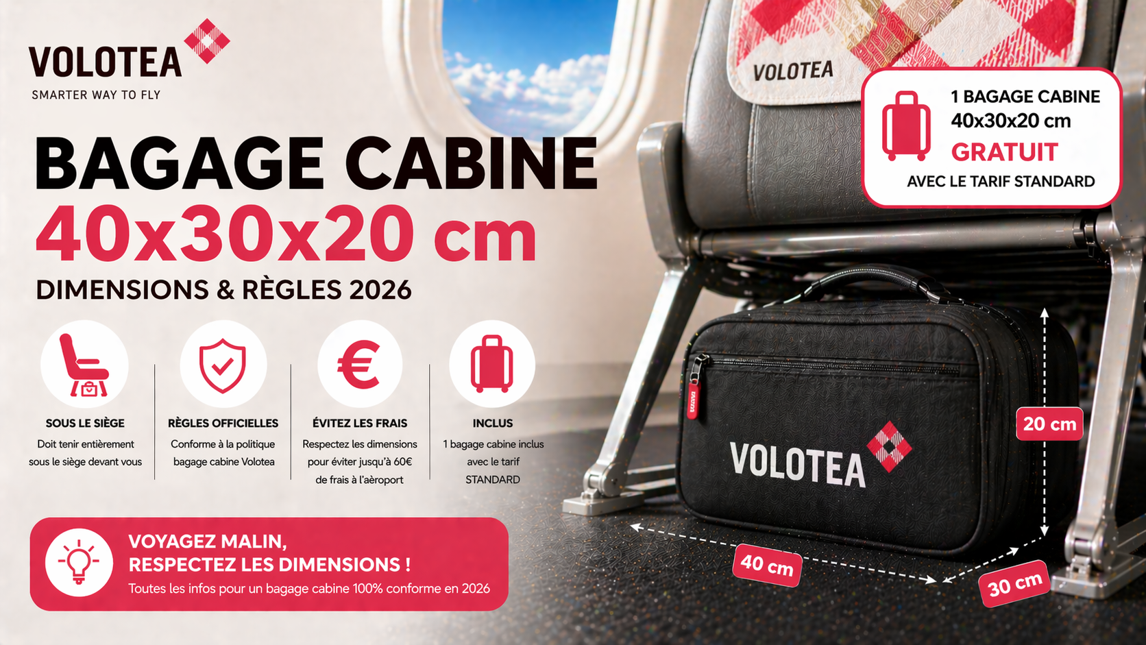 Bagage cabine gratuit Volotea 40x30x20