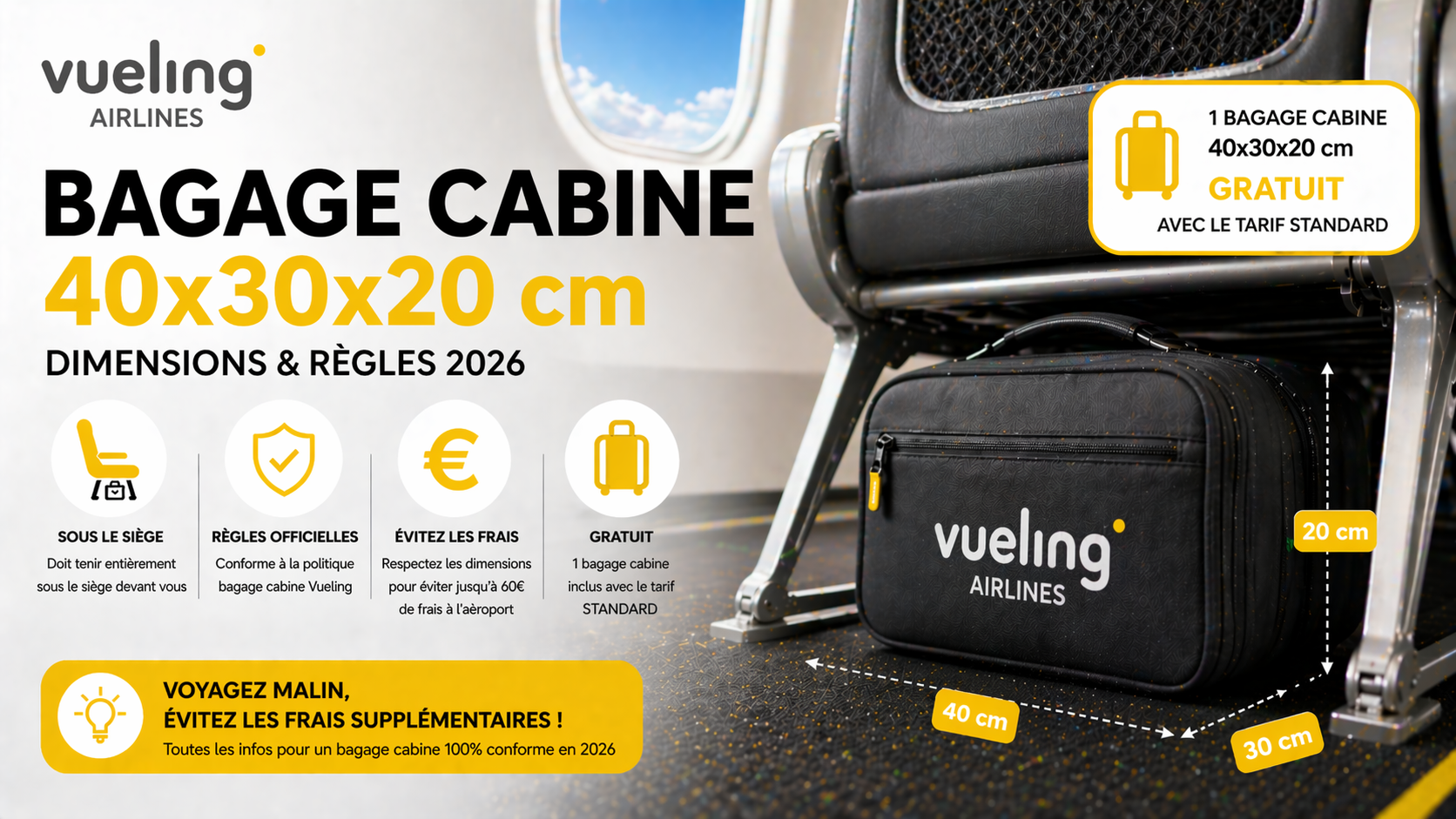 Bagage cabine gratuit Vueling 40x30x20