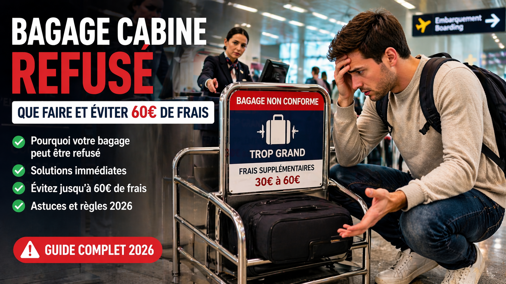 bagage cabine refusé aéroport contrôle dimensions valise cabine avion
