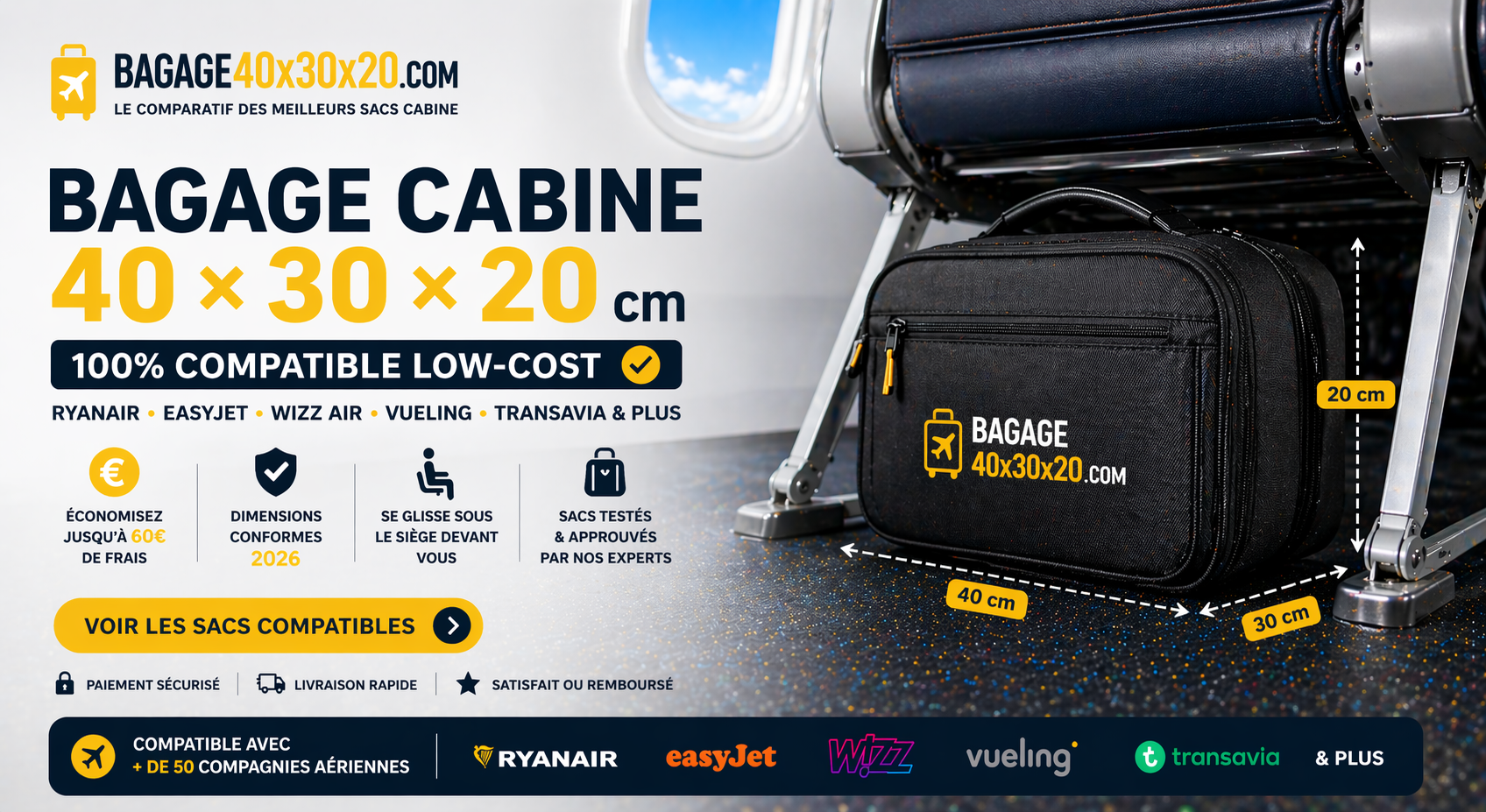 Bagage cabine compatible avion sous le siège