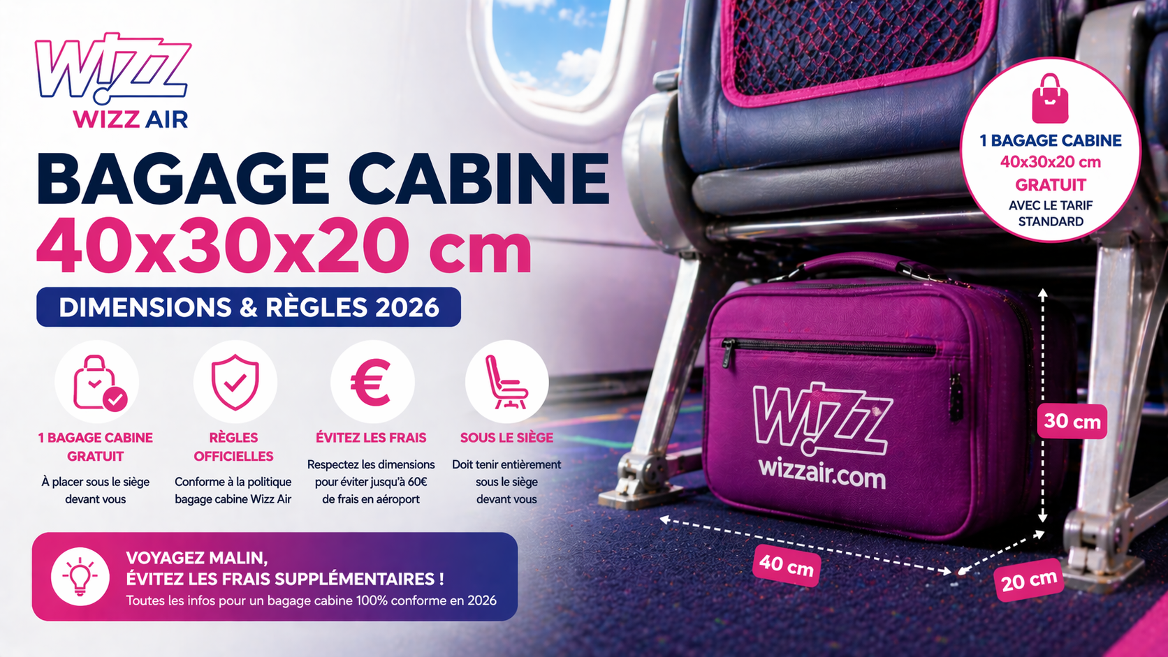 Contrôle bagage cabine Wizz Air 40x30x20 sous le siège
