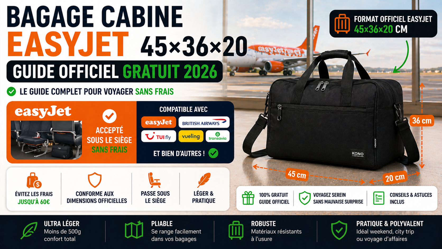 Dimensions Bagage Cabine EasyJet 45x36x20