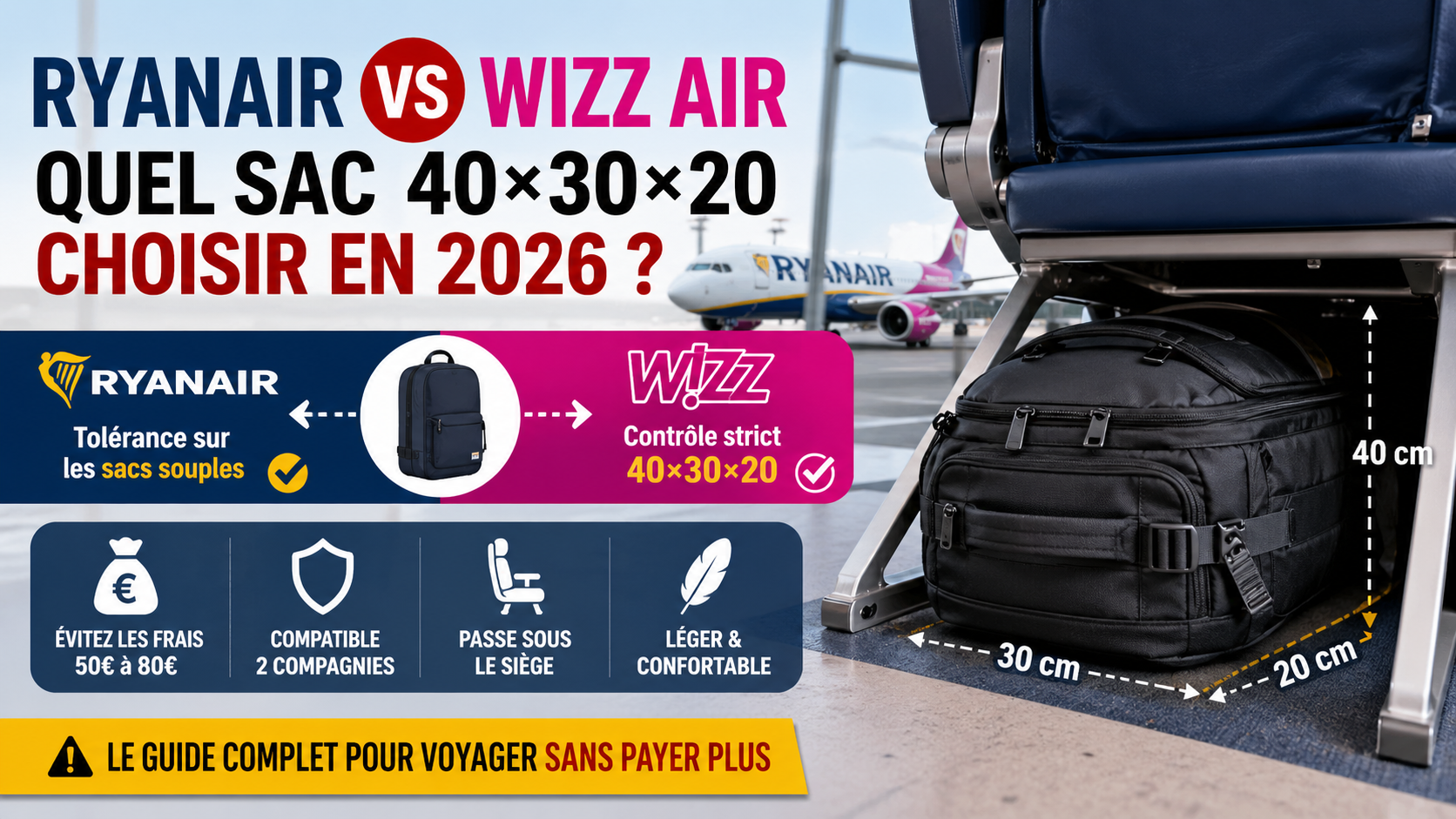 Comparatif sac cabine Ryanair et Wizz Air sous le siège