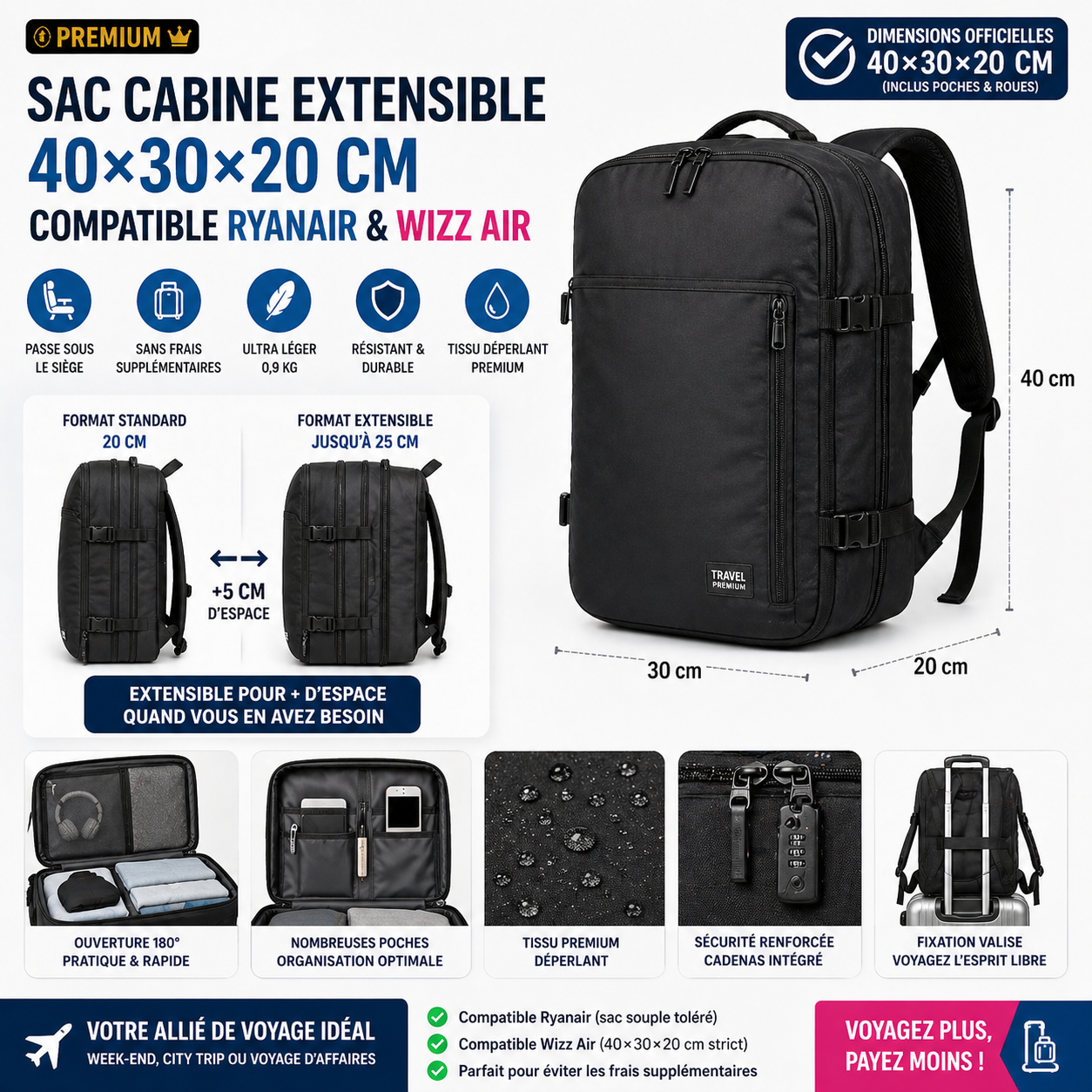 Sac à dos extensible voyage