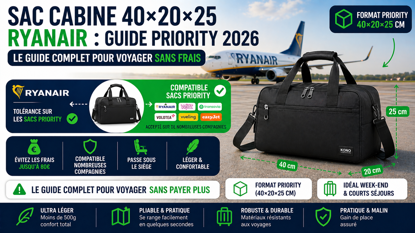 Sac cabine 40x20x25 Ryanair Priority