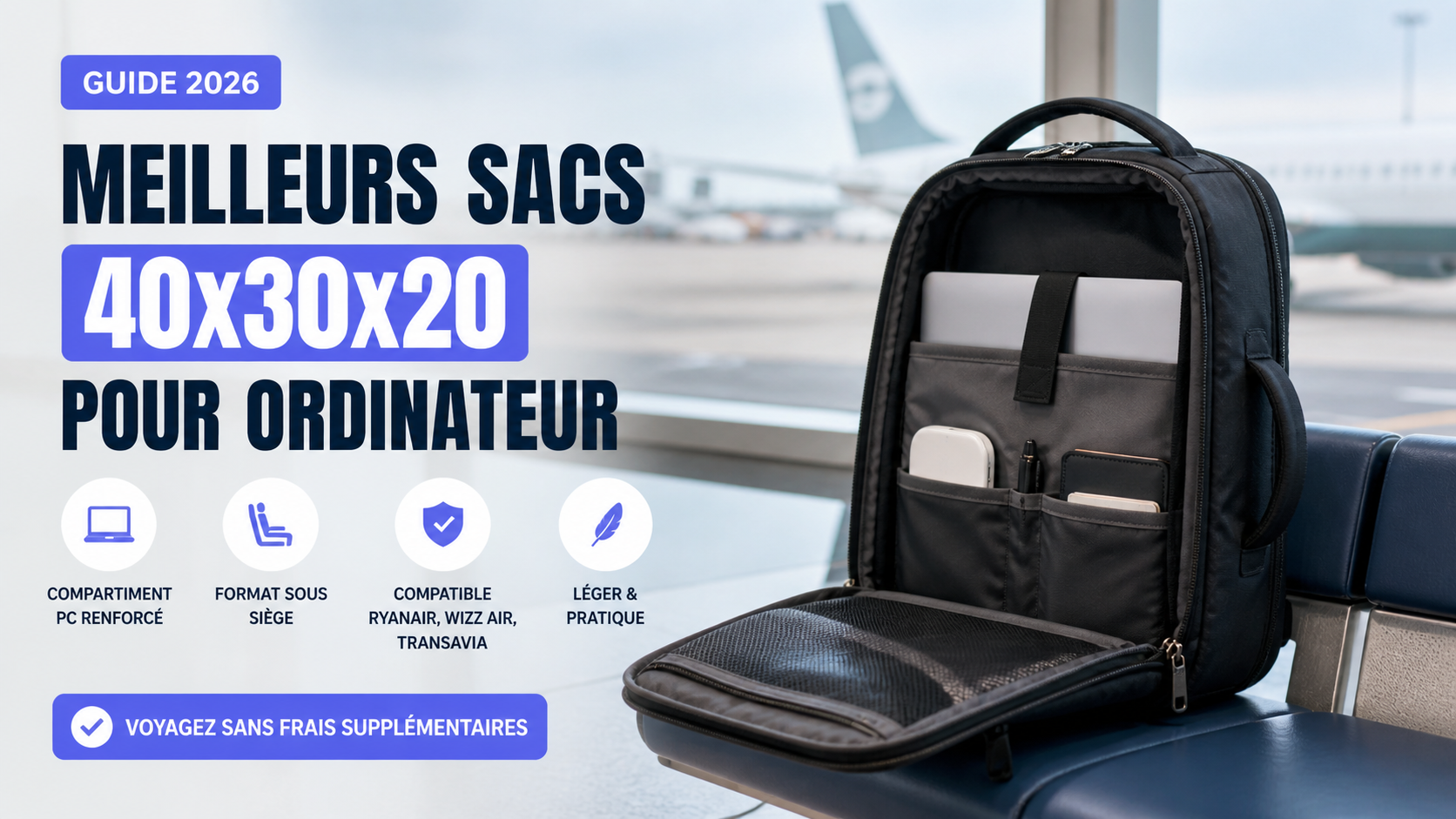 sac 40x30x20 ordinateur portable compatible avion Ryanair Wizz Air