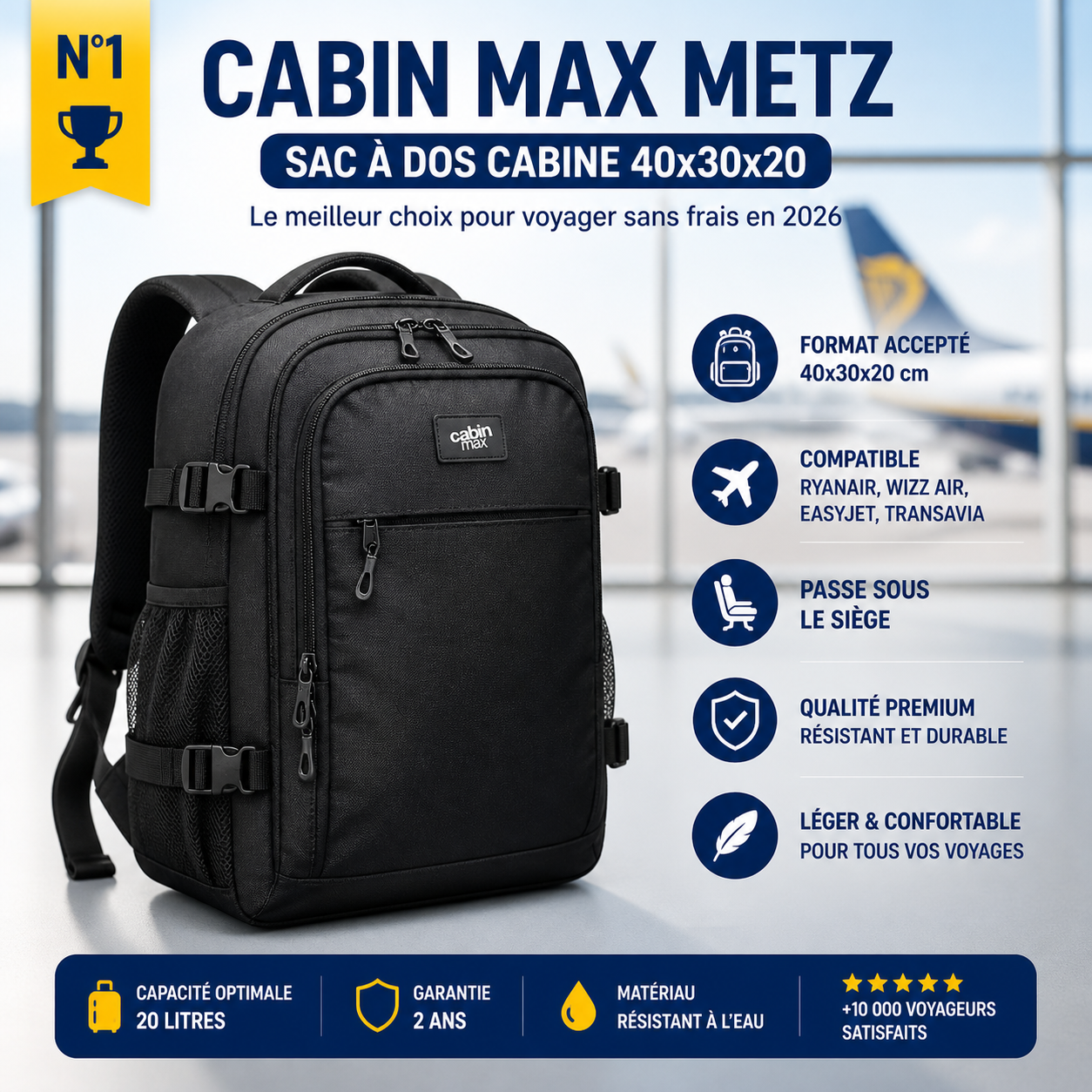 Sac cabine Cabin Max Metz 40x30x20 avion