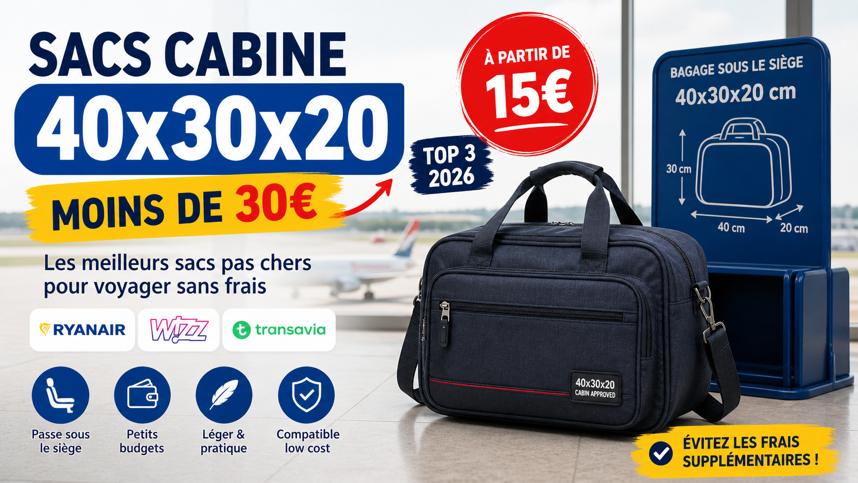 sac cabine 40x30x20 pas cher moins de 30 euros avion low cost