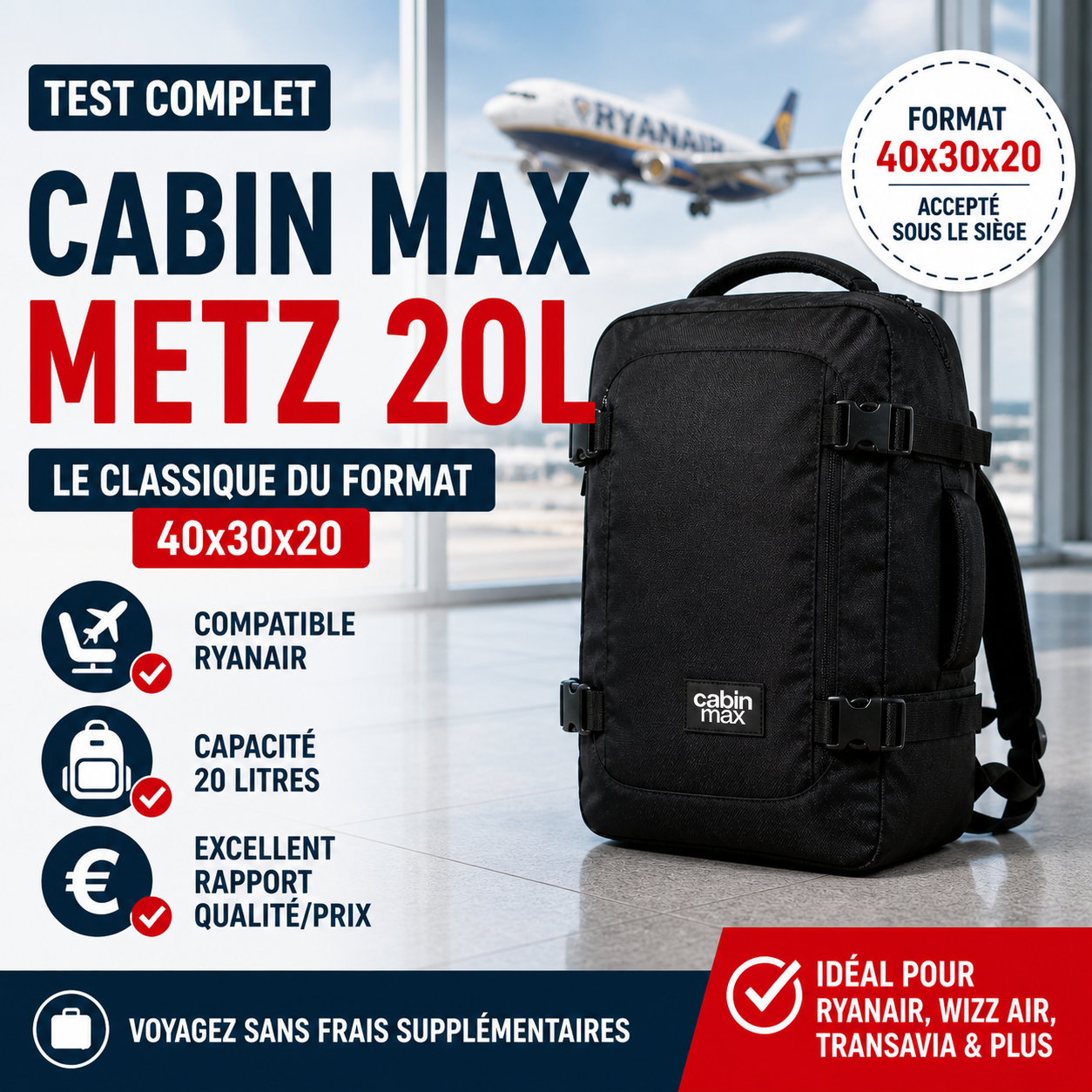 Cabin Max Metz 20L sac cabine 40x30x20 test complet