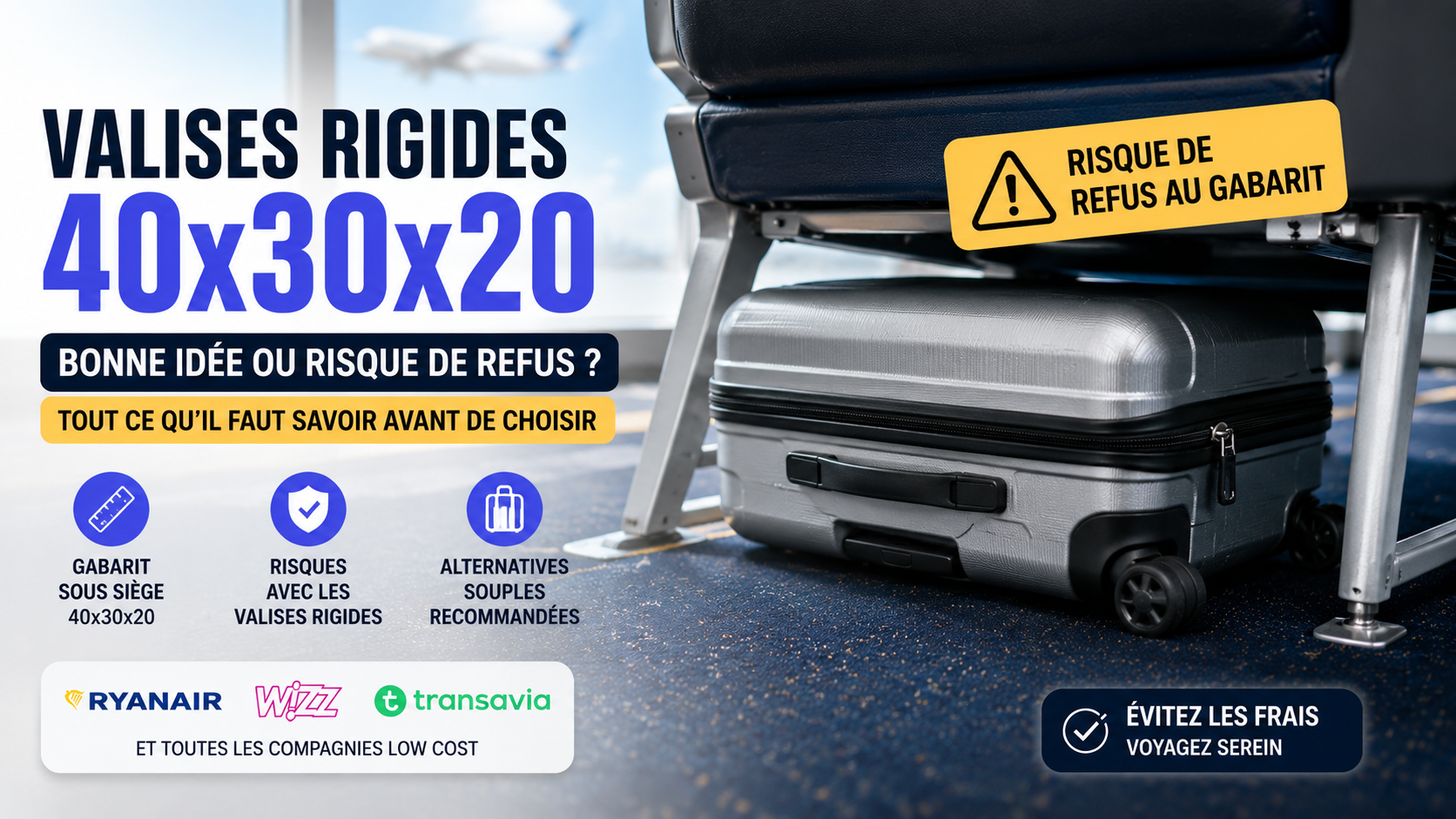 valise rigide 40x30x20 compatible avion risque gabarit Ryanair